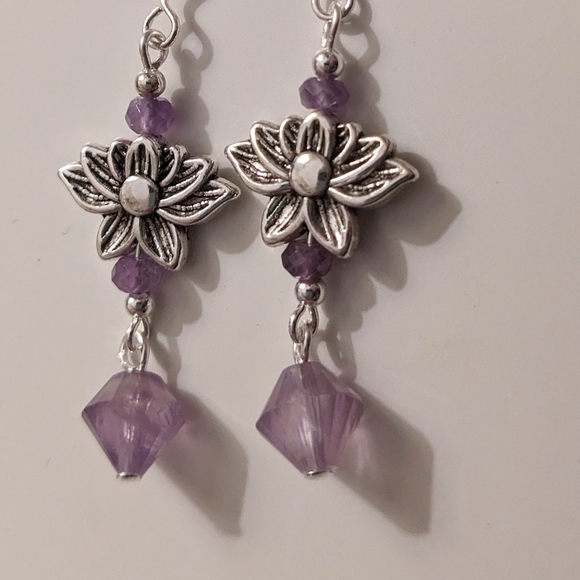 Amethyst and Ametrine Lotus Earrings - Picture 3 of 5
